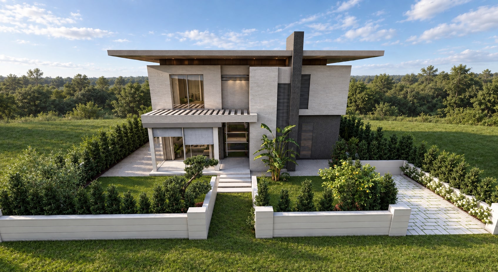 Güzelbahçe Hanyalı Villaları — Villa ön görünüşü