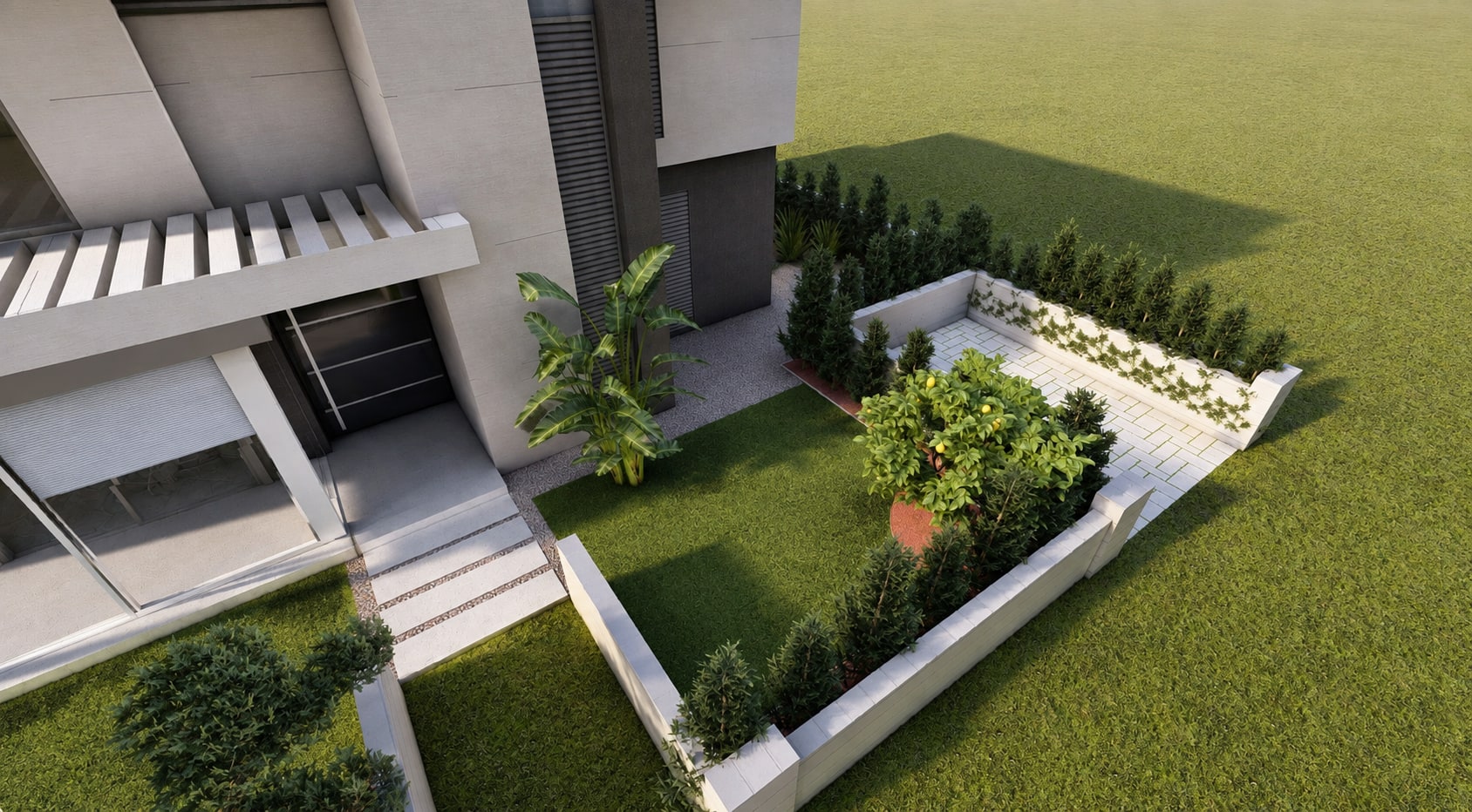 Güzelbahçe Hanyalı Villaları: Giriş ve ön bahçe